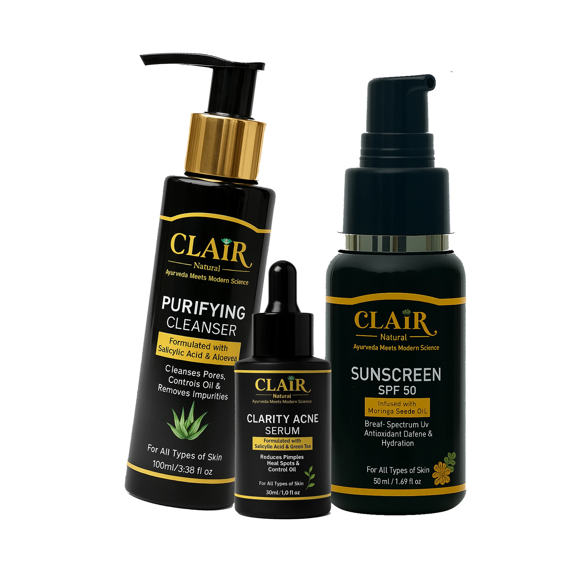 Clair Acne Control Combo – 3-Step Salicylic Acid Kit for Oily Skin