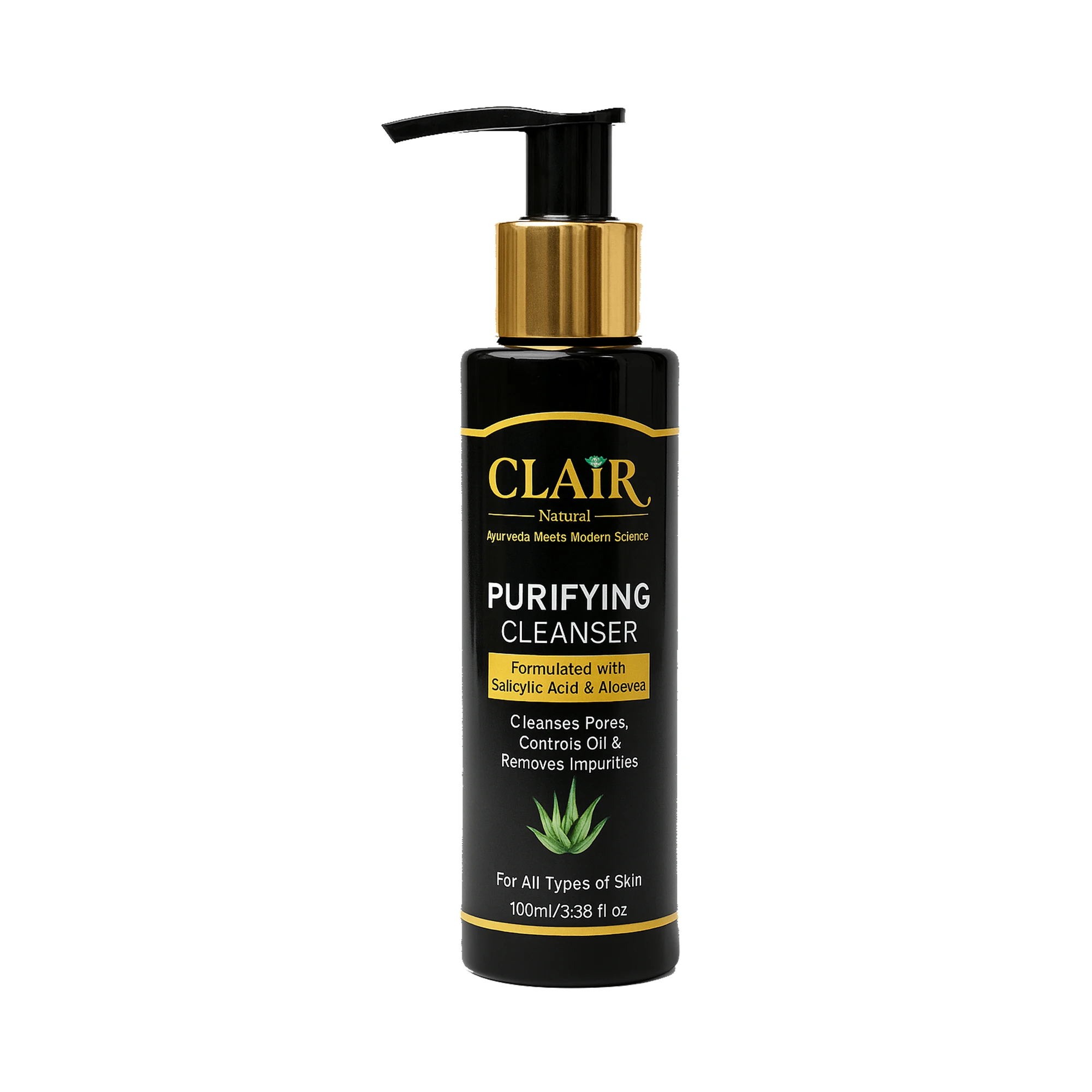 Clair Purifying Cleanser with 2% Salicylic Acid & 5% Aloe Vera – Deep Pore Cleansing BHA Face Wash for Acne-Prone Skin