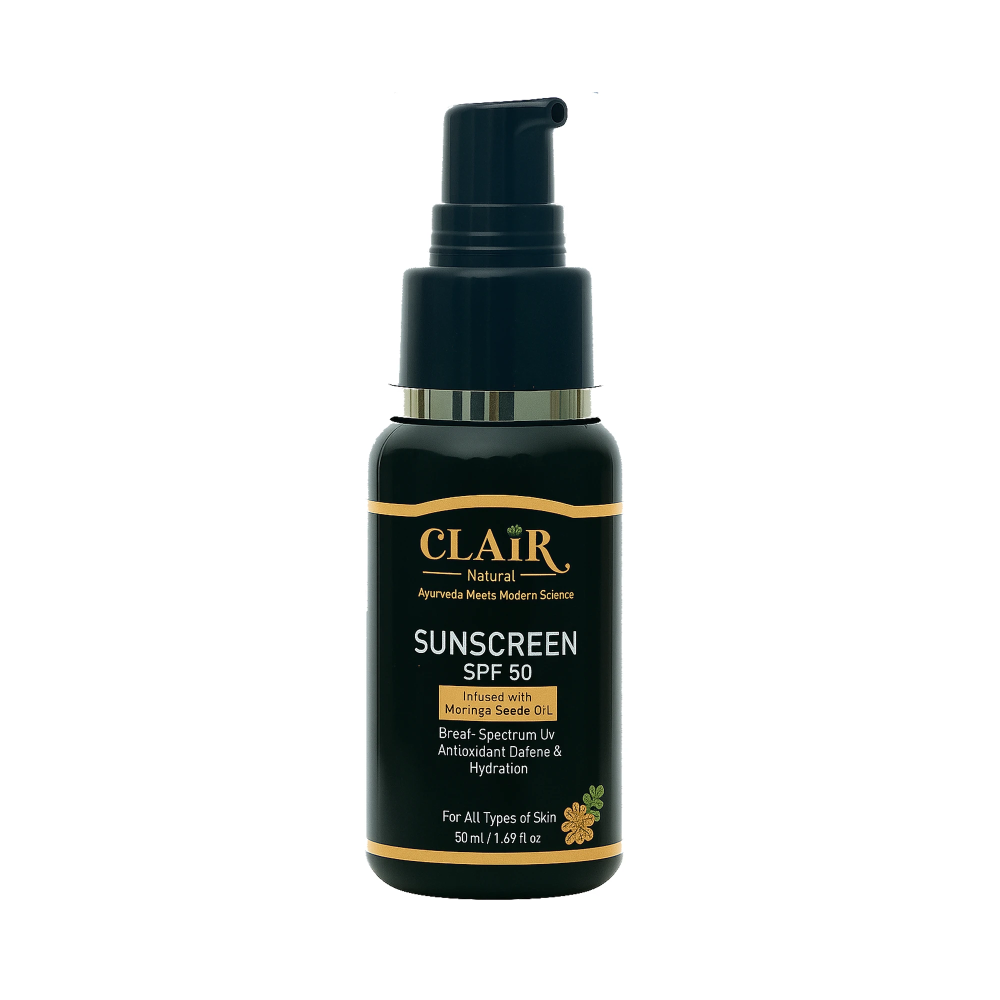 Clair Advanced UV Protection Sunscreen SPF 50 PA++++ with Tinosorb S, Tinosorb M, Uvinul & Zinc Oxide | Vitamin E + Moringa Oil | 50ml